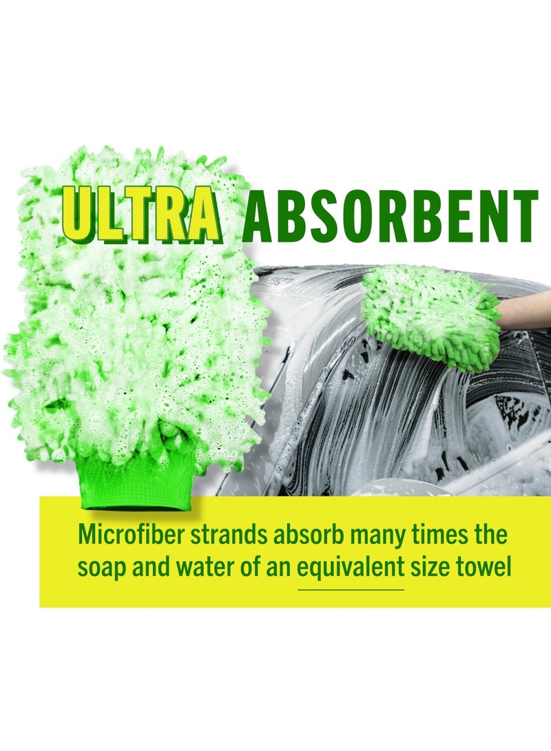 كيلا قفازات غسيل سيارات (عبوة من قطعتين) - قفاز غسيل سيارات من ألياف الشنيل الدقيقة الفاخرة لتنظيف السيارات دون خدوش، مناسب للشاحنات وسيارات الدفع الرباعي والدراجات النارية. إسفنجة غسيل سيارات فائقة الامتصاص ومتينة. - Image 2